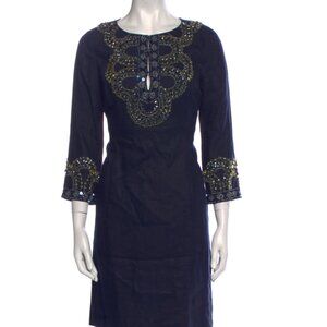 Navy Tory Burch Linen Mini Bedazzled Dress